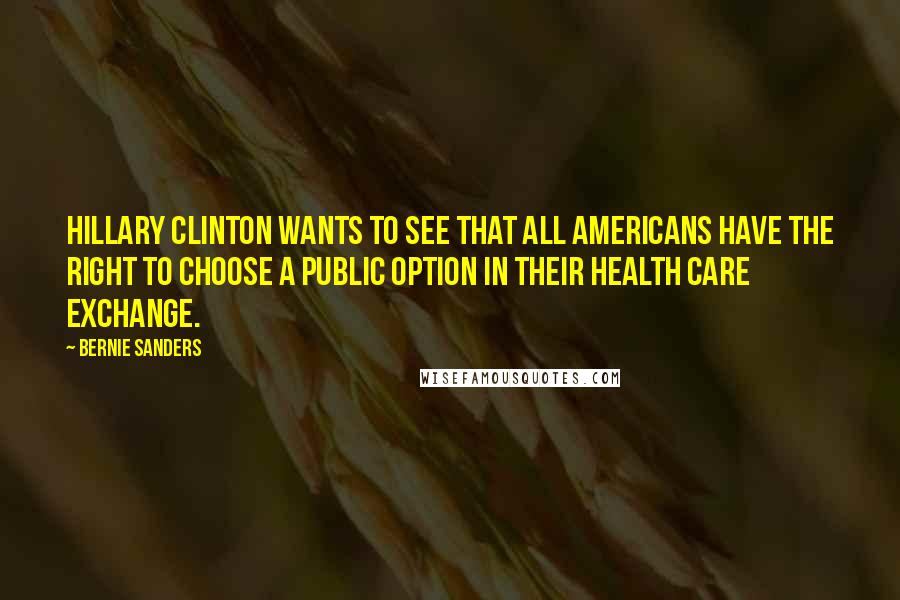 Bernie Sanders Quotes: Hillary Clinton wants to see that all Americans have the right to choose a public option in their health care exchange.