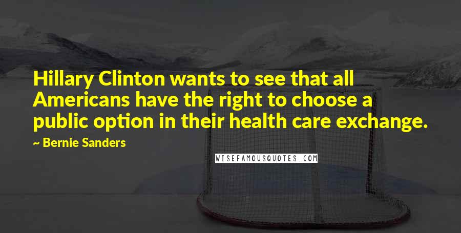 Bernie Sanders Quotes: Hillary Clinton wants to see that all Americans have the right to choose a public option in their health care exchange.