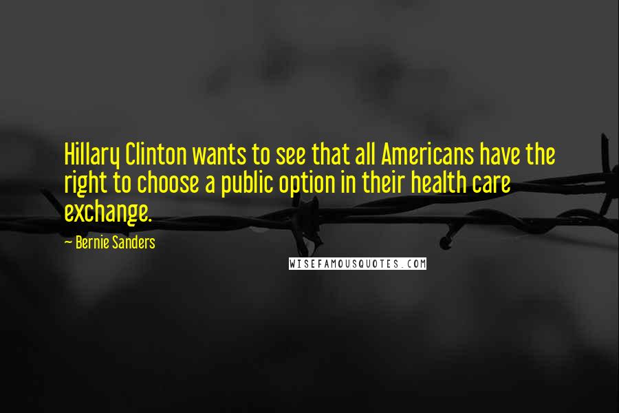 Bernie Sanders Quotes: Hillary Clinton wants to see that all Americans have the right to choose a public option in their health care exchange.