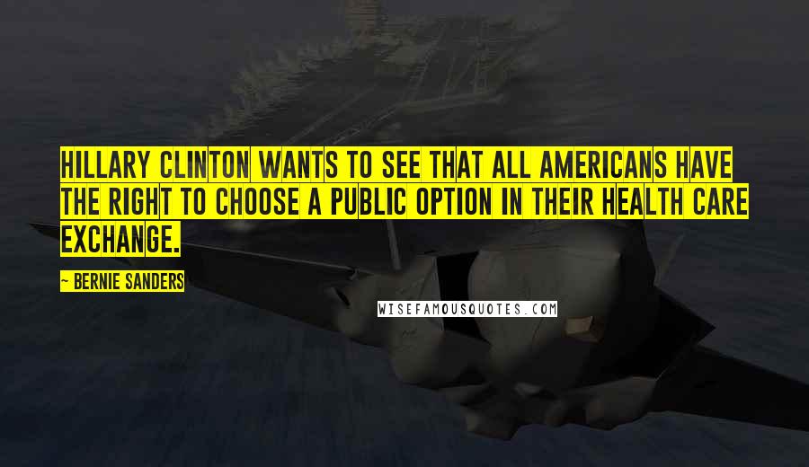 Bernie Sanders Quotes: Hillary Clinton wants to see that all Americans have the right to choose a public option in their health care exchange.