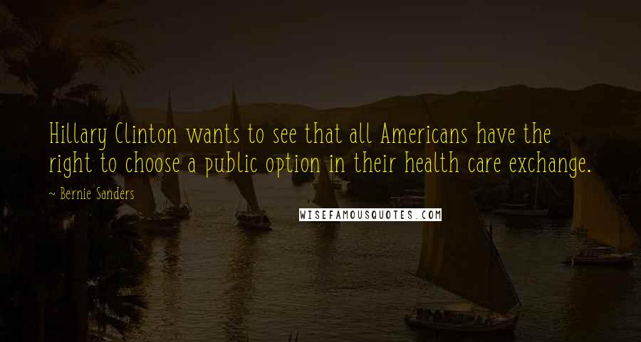 Bernie Sanders Quotes: Hillary Clinton wants to see that all Americans have the right to choose a public option in their health care exchange.