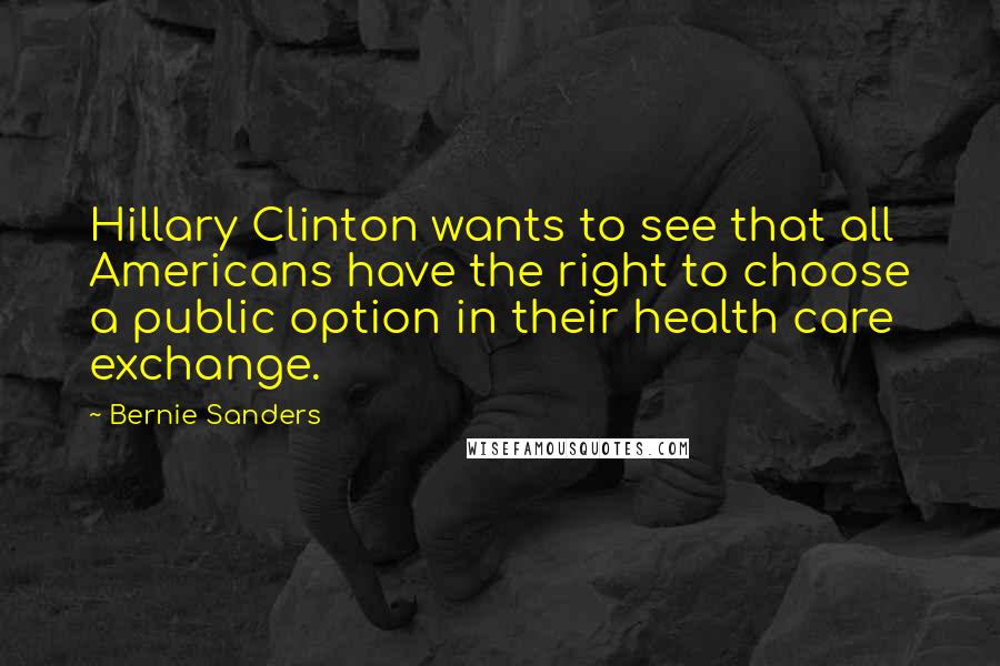 Bernie Sanders Quotes: Hillary Clinton wants to see that all Americans have the right to choose a public option in their health care exchange.