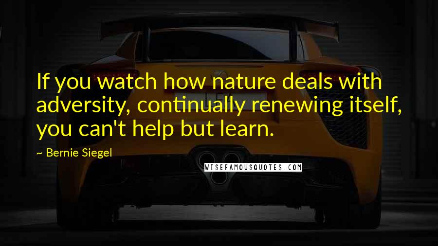 Bernie Siegel Quotes: If you watch how nature deals with adversity, continually renewing itself, you can't help but learn.