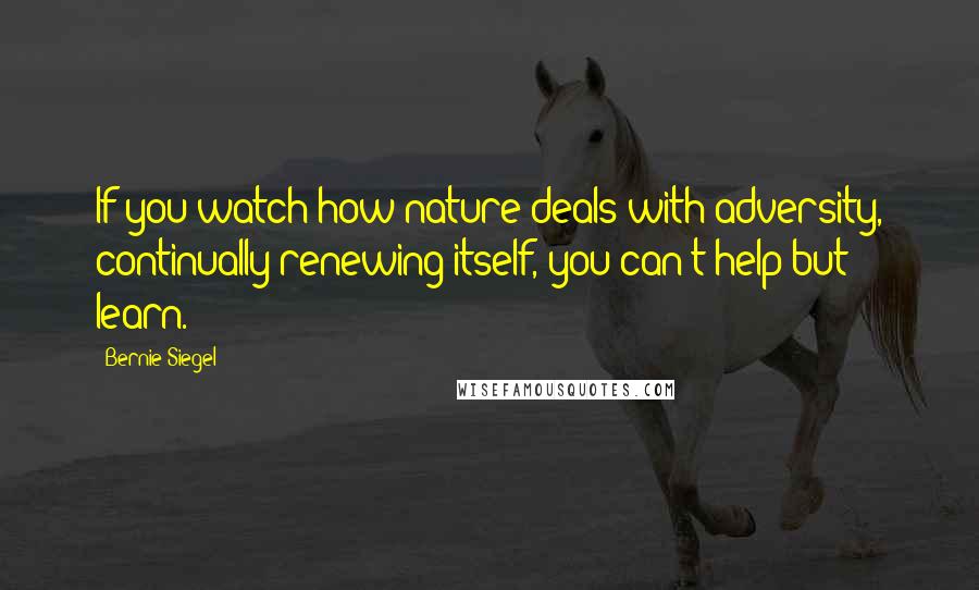 Bernie Siegel Quotes: If you watch how nature deals with adversity, continually renewing itself, you can't help but learn.