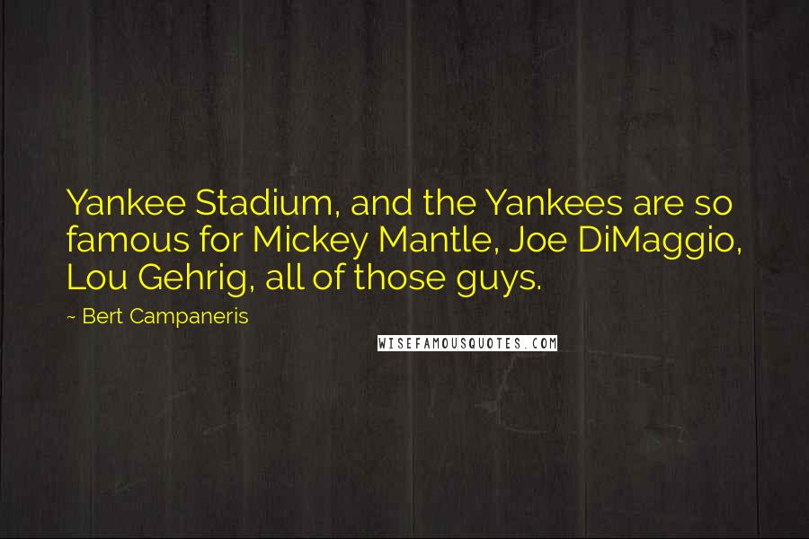 Bert Campaneris Quotes: Yankee Stadium, and the Yankees are so famous for Mickey Mantle, Joe DiMaggio, Lou Gehrig, all of those guys.