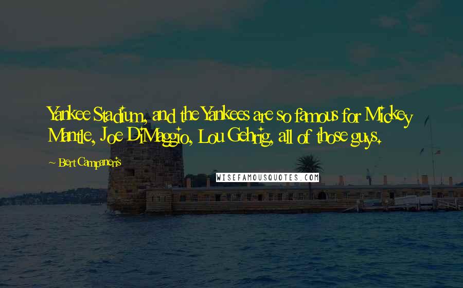 Bert Campaneris Quotes: Yankee Stadium, and the Yankees are so famous for Mickey Mantle, Joe DiMaggio, Lou Gehrig, all of those guys.