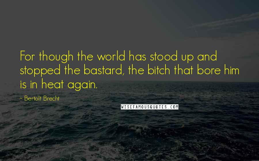 Bertolt Brecht Quotes: For though the world has stood up and stopped the bastard, the bitch that bore him is in heat again.