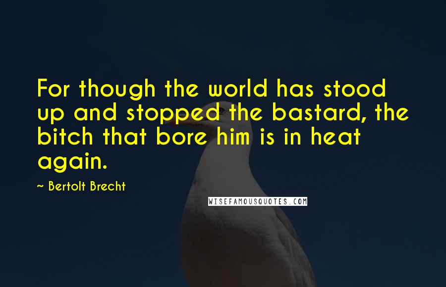 Bertolt Brecht Quotes: For though the world has stood up and stopped the bastard, the bitch that bore him is in heat again.