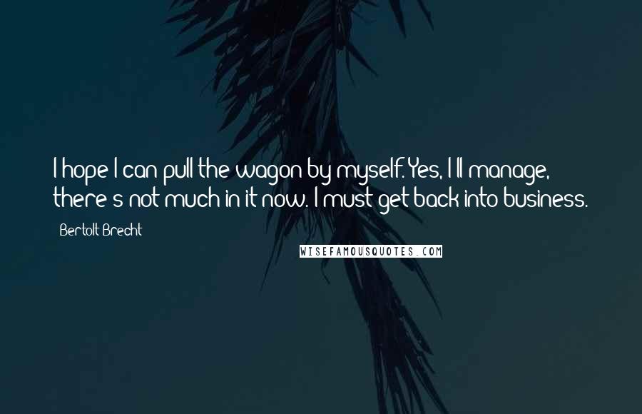 Bertolt Brecht Quotes: I hope I can pull the wagon by myself. Yes, I'll manage, there's not much in it now. I must get back into business.