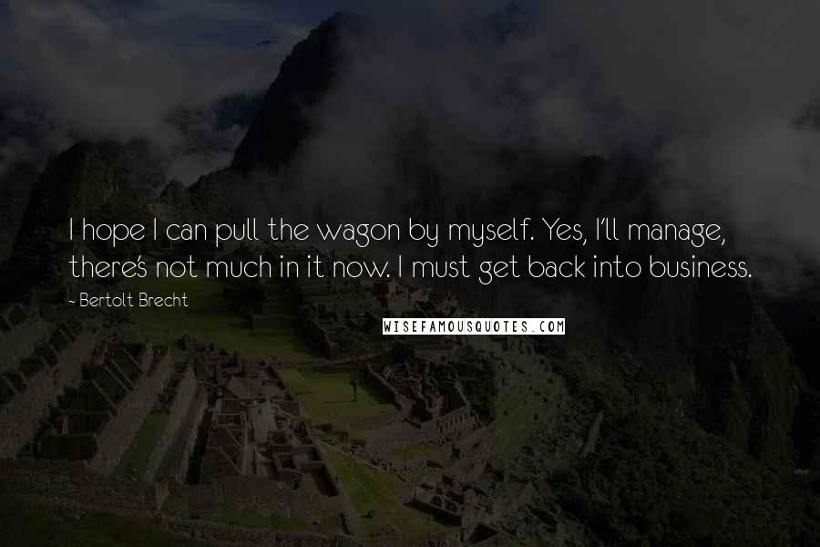 Bertolt Brecht Quotes: I hope I can pull the wagon by myself. Yes, I'll manage, there's not much in it now. I must get back into business.