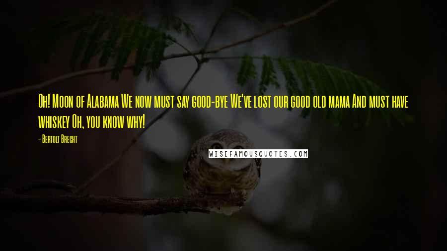 Bertolt Brecht Quotes: Oh! Moon of Alabama We now must say good-bye We've lost our good old mama And must have whiskey Oh, you know why!