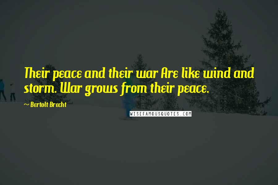 Bertolt Brecht Quotes: Their peace and their war Are like wind and storm. War grows from their peace.