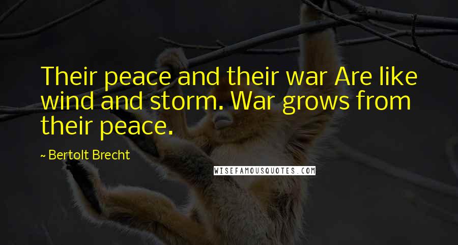 Bertolt Brecht Quotes: Their peace and their war Are like wind and storm. War grows from their peace.