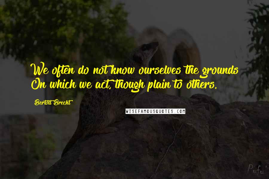 Bertolt Brecht Quotes: We often do not know ourselves the grounds On which we act, though plain to others.