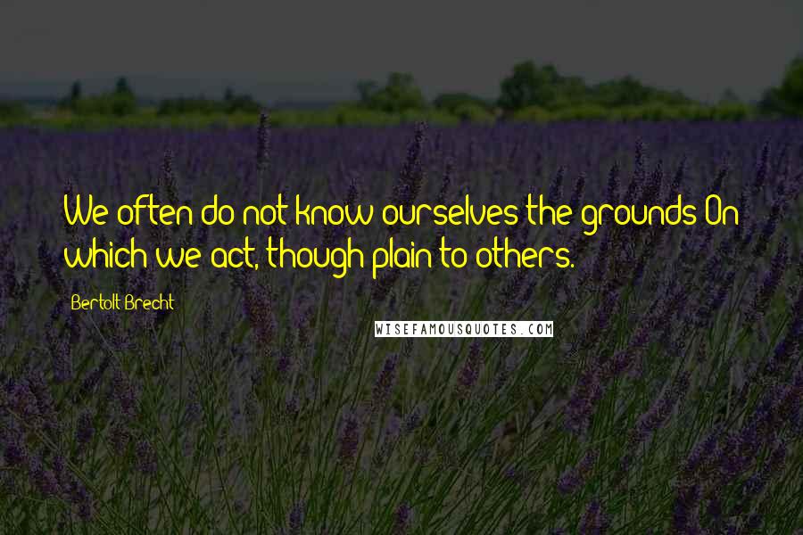Bertolt Brecht Quotes: We often do not know ourselves the grounds On which we act, though plain to others.