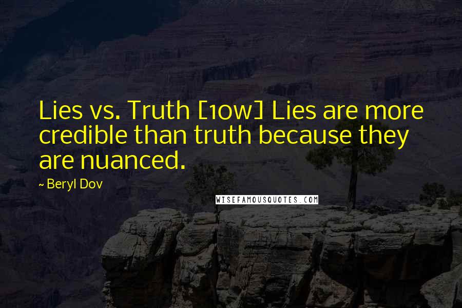 Beryl Dov Quotes: Lies vs. Truth [10w] Lies are more credible than truth because they are nuanced.