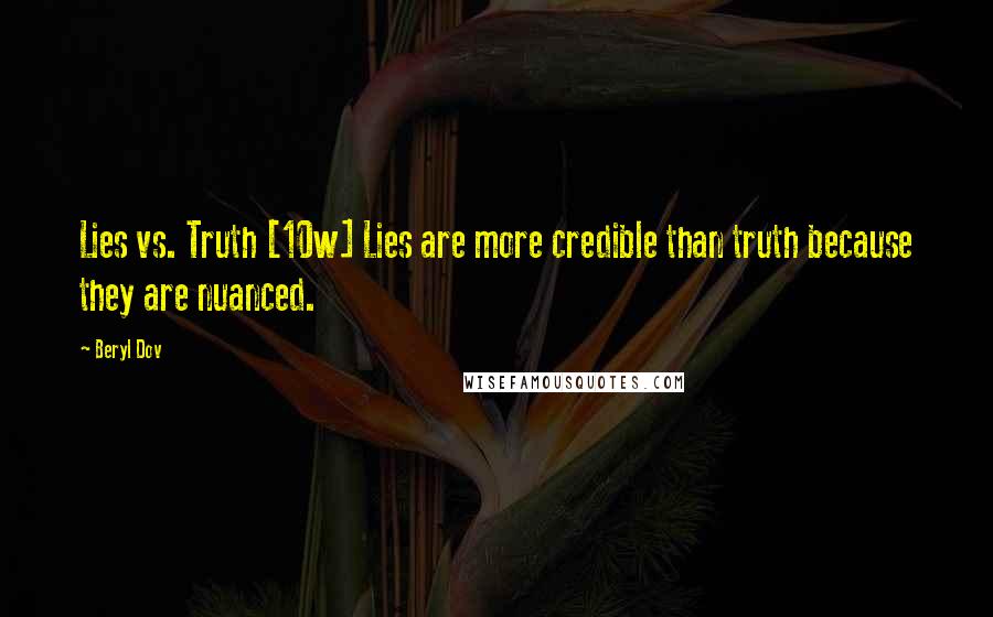 Beryl Dov Quotes: Lies vs. Truth [10w] Lies are more credible than truth because they are nuanced.