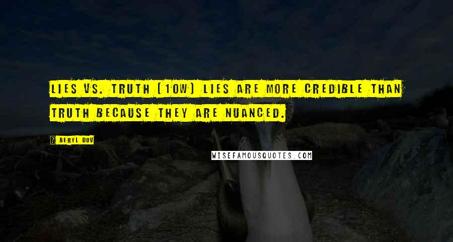 Beryl Dov Quotes: Lies vs. Truth [10w] Lies are more credible than truth because they are nuanced.