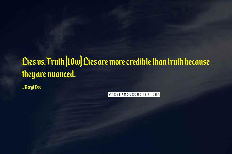 Beryl Dov Quotes: Lies vs. Truth [10w] Lies are more credible than truth because they are nuanced.