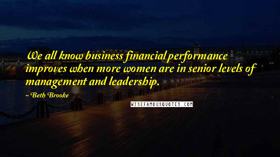 Beth Brooke Quotes: We all know business financial performance improves when more women are in senior levels of management and leadership.