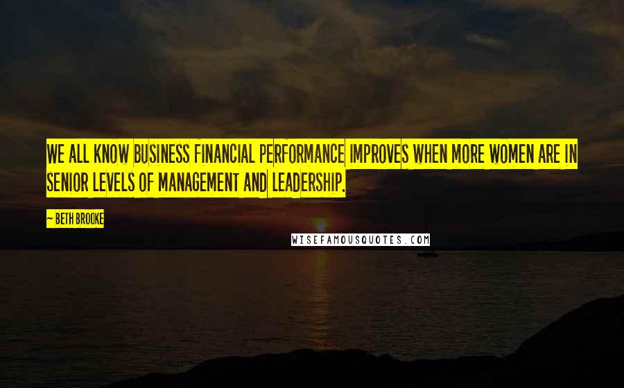 Beth Brooke Quotes: We all know business financial performance improves when more women are in senior levels of management and leadership.