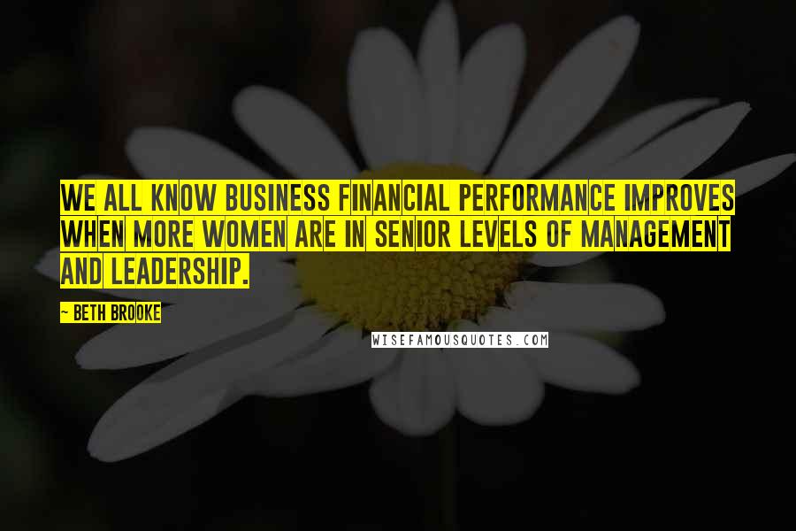 Beth Brooke Quotes: We all know business financial performance improves when more women are in senior levels of management and leadership.