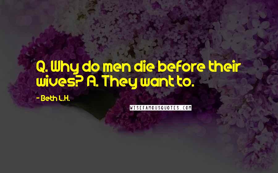 Beth L.H. Quotes: Q. Why do men die before their wives? A. They want to.