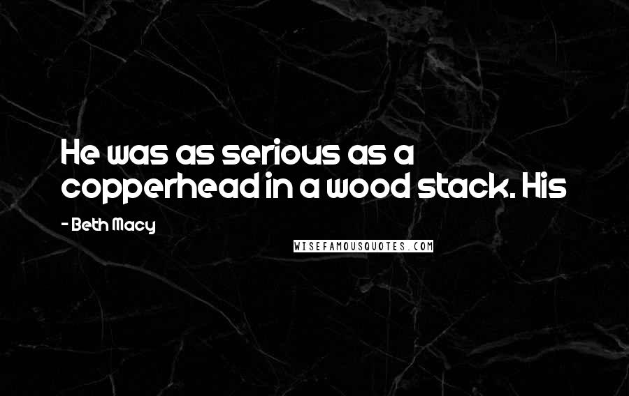 Beth Macy Quotes: He was as serious as a copperhead in a wood stack. His