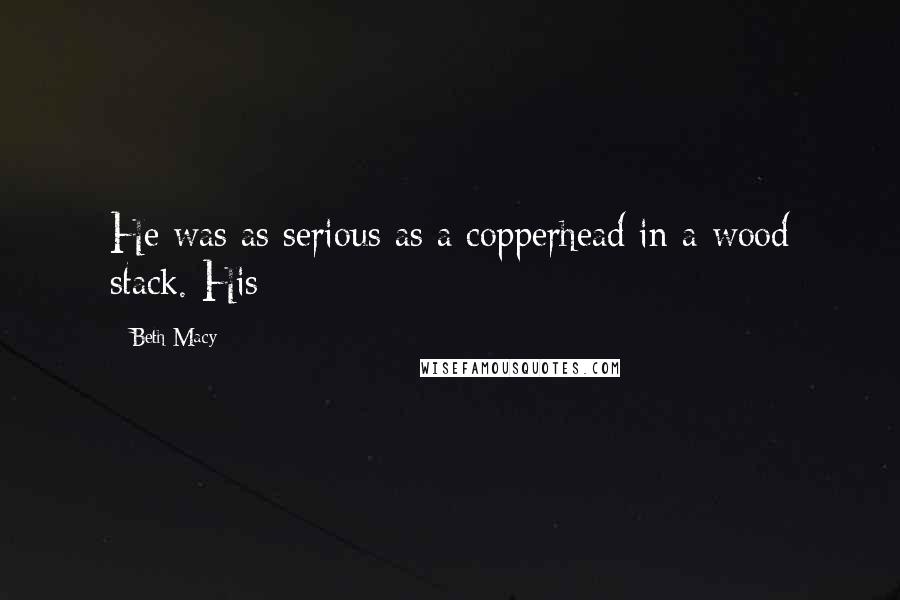 Beth Macy Quotes: He was as serious as a copperhead in a wood stack. His