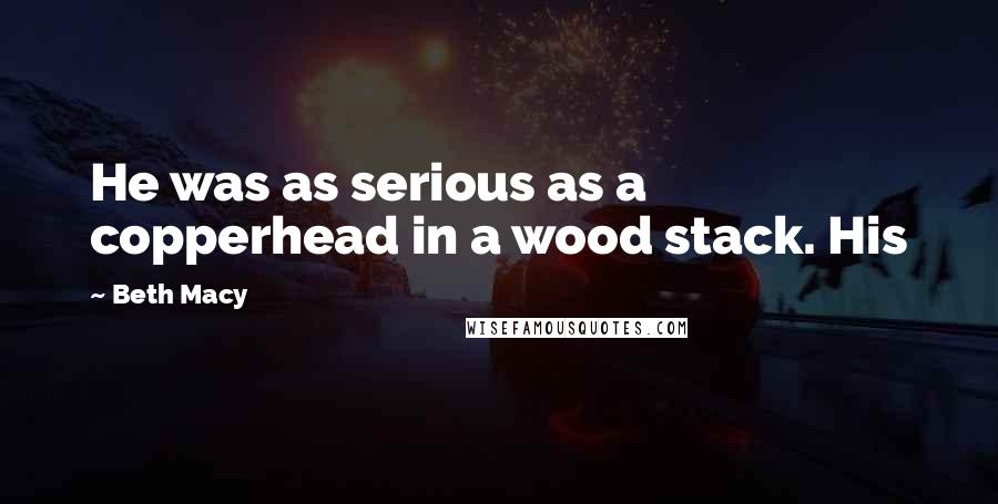 Beth Macy Quotes: He was as serious as a copperhead in a wood stack. His