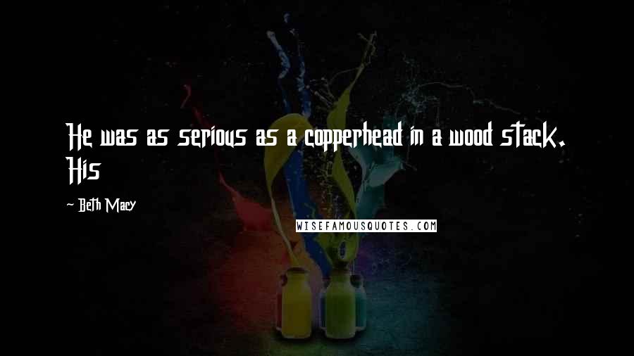 Beth Macy Quotes: He was as serious as a copperhead in a wood stack. His