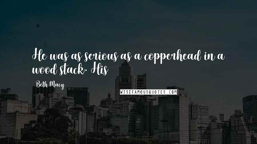 Beth Macy Quotes: He was as serious as a copperhead in a wood stack. His