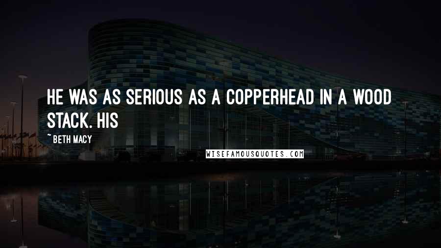 Beth Macy Quotes: He was as serious as a copperhead in a wood stack. His