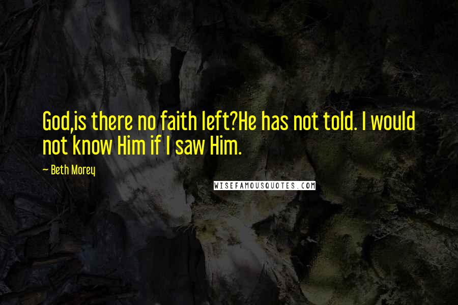 Beth Morey Quotes: God,is there no faith left?He has not told. I would not know Him if I saw Him.