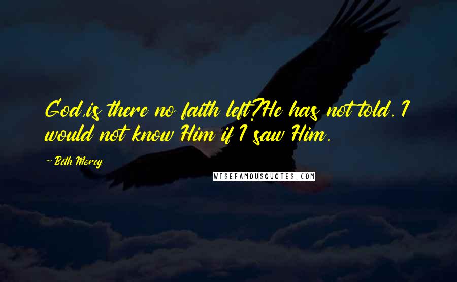 Beth Morey Quotes: God,is there no faith left?He has not told. I would not know Him if I saw Him.