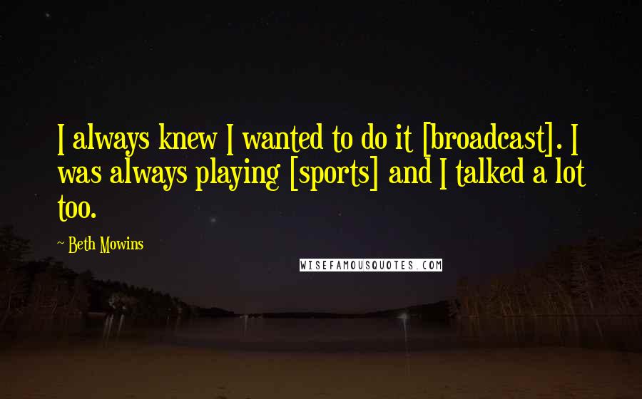 Beth Mowins Quotes: I always knew I wanted to do it [broadcast]. I was always playing [sports] and I talked a lot too.