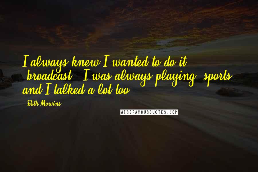Beth Mowins Quotes: I always knew I wanted to do it [broadcast]. I was always playing [sports] and I talked a lot too.