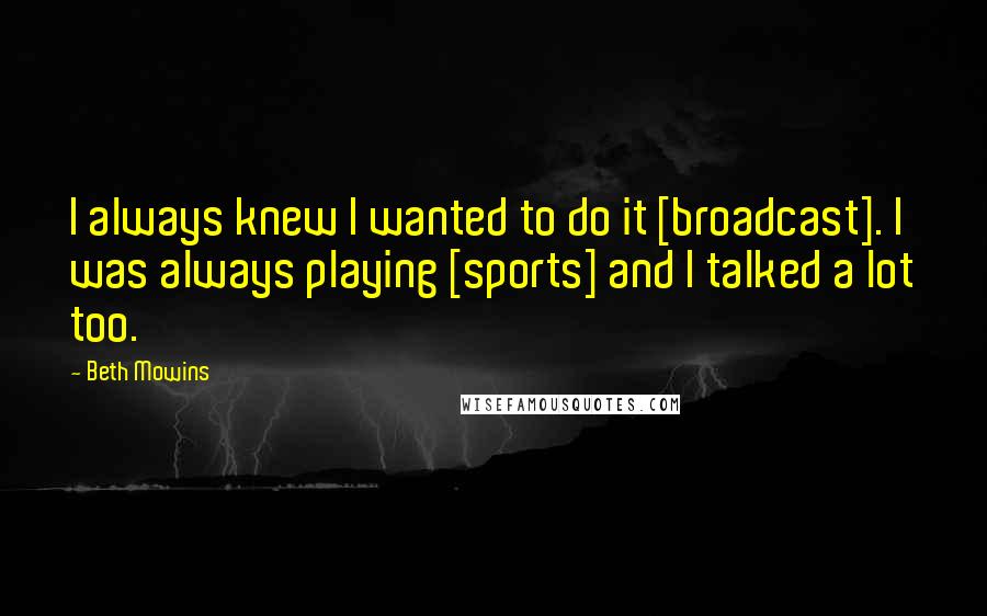 Beth Mowins Quotes: I always knew I wanted to do it [broadcast]. I was always playing [sports] and I talked a lot too.