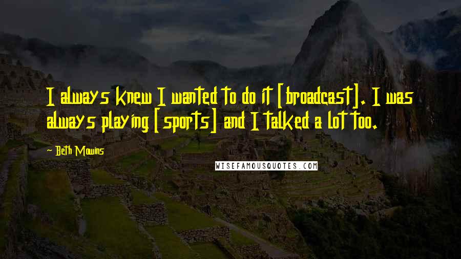 Beth Mowins Quotes: I always knew I wanted to do it [broadcast]. I was always playing [sports] and I talked a lot too.