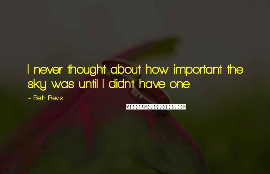 Beth Revis Quotes: I never thought about how important the sky was until I didn't have one.