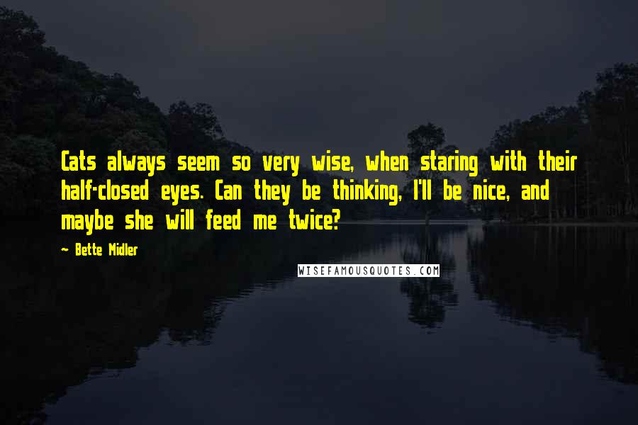 Bette Midler Quotes: Cats always seem so very wise, when staring with their half-closed eyes. Can they be thinking, I'll be nice, and maybe she will feed me twice?