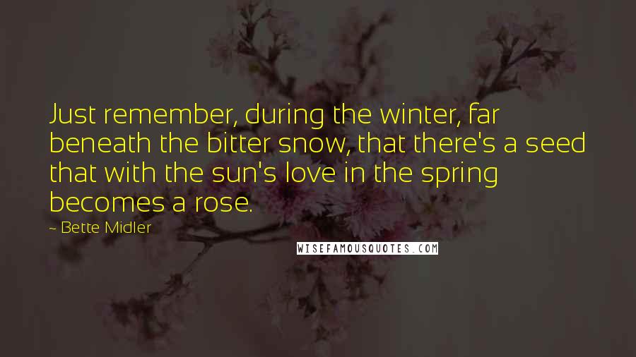 Bette Midler Quotes: Just remember, during the winter, far beneath the bitter snow, that there's a seed that with the sun's love in the spring becomes a rose.