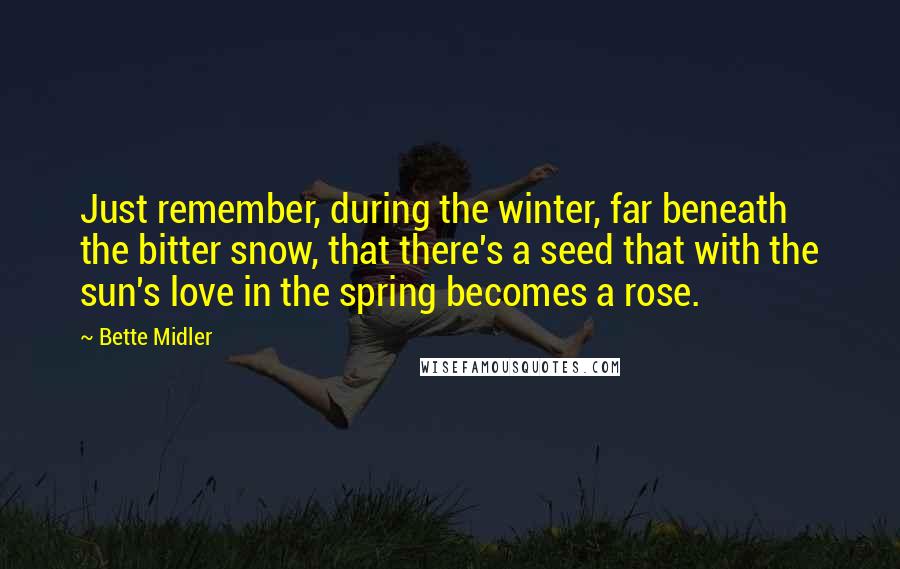 Bette Midler Quotes: Just remember, during the winter, far beneath the bitter snow, that there's a seed that with the sun's love in the spring becomes a rose.