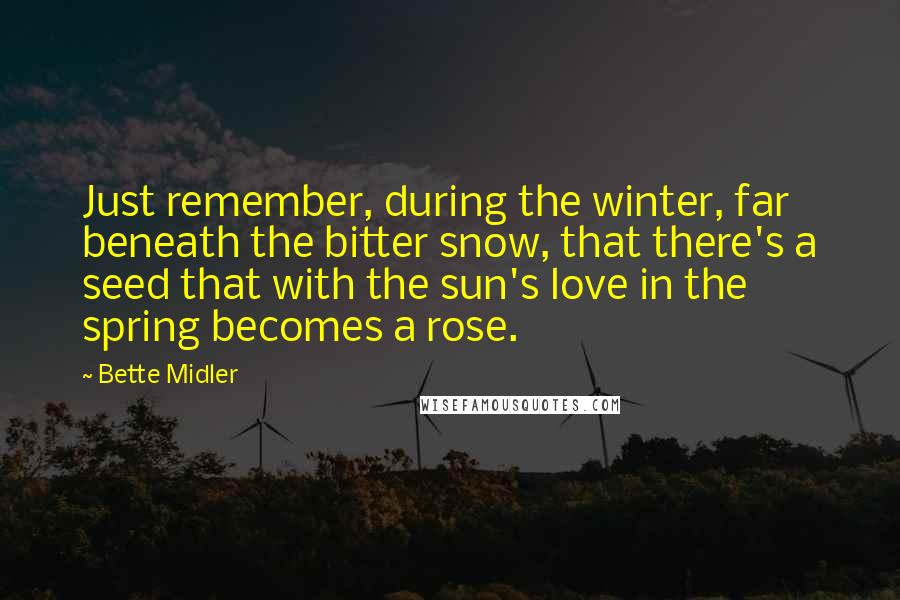 Bette Midler Quotes: Just remember, during the winter, far beneath the bitter snow, that there's a seed that with the sun's love in the spring becomes a rose.