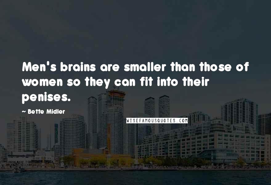 Bette Midler Quotes: Men's brains are smaller than those of women so they can fit into their penises.