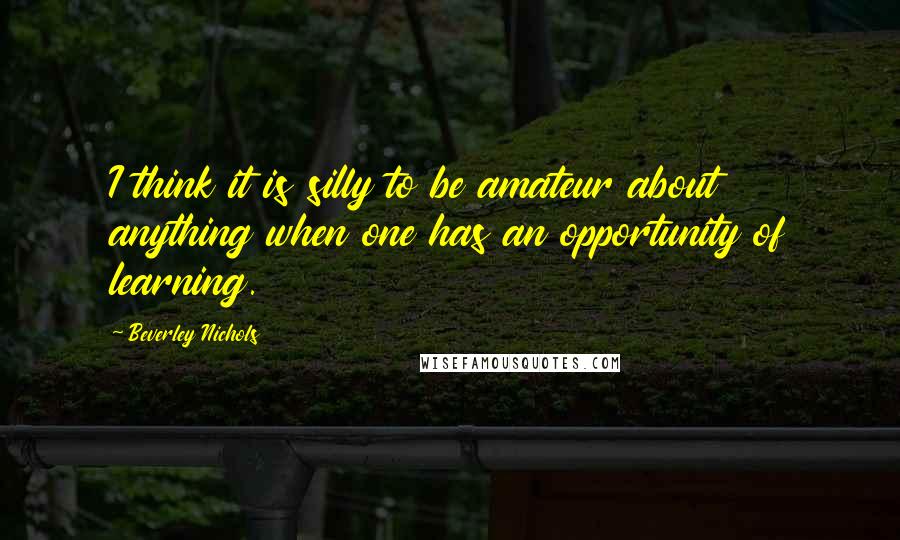 Beverley Nichols Quotes: I think it is silly to be amateur about anything when one has an opportunity of learning.