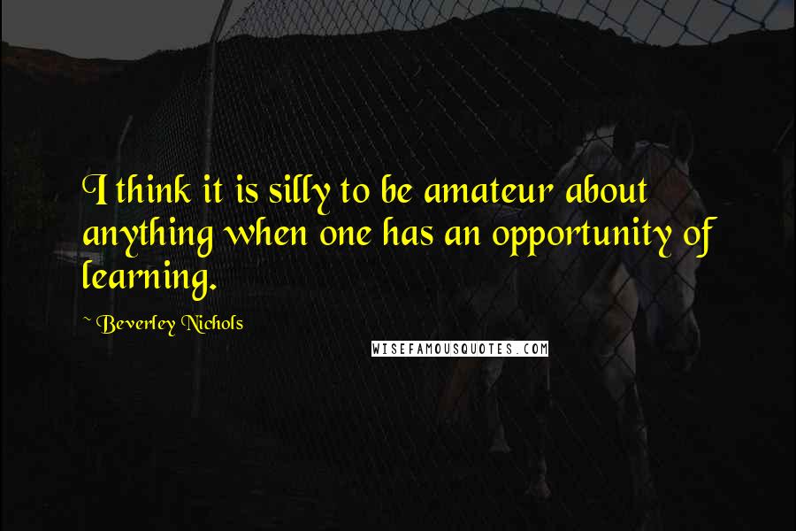 Beverley Nichols Quotes: I think it is silly to be amateur about anything when one has an opportunity of learning.