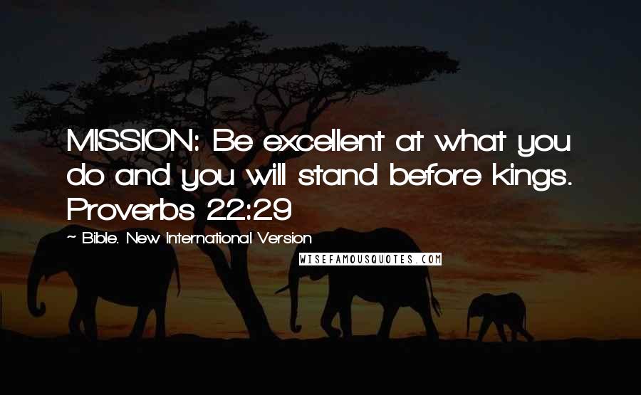 Bible. New International Version Quotes: MISSION: Be excellent at what you do and you will stand before kings. Proverbs 22:29