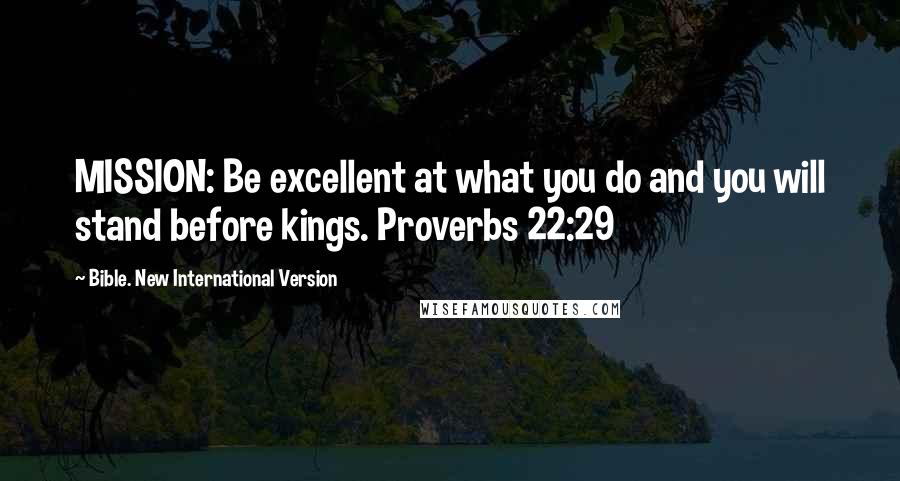 Bible. New International Version Quotes: MISSION: Be excellent at what you do and you will stand before kings. Proverbs 22:29