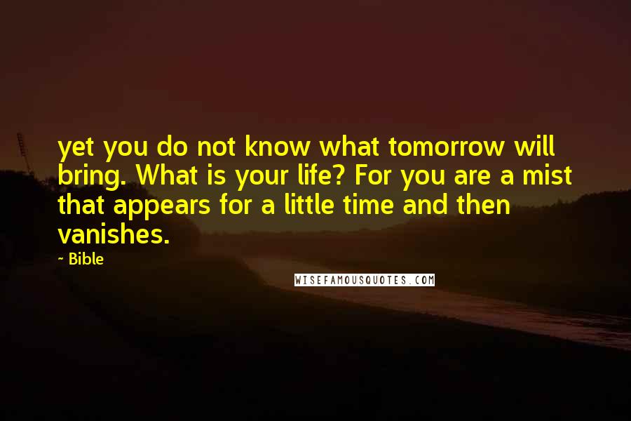 Bible Quotes: yet you do not know what tomorrow will bring. What is your life? For you are a mist that appears for a little time and then vanishes.